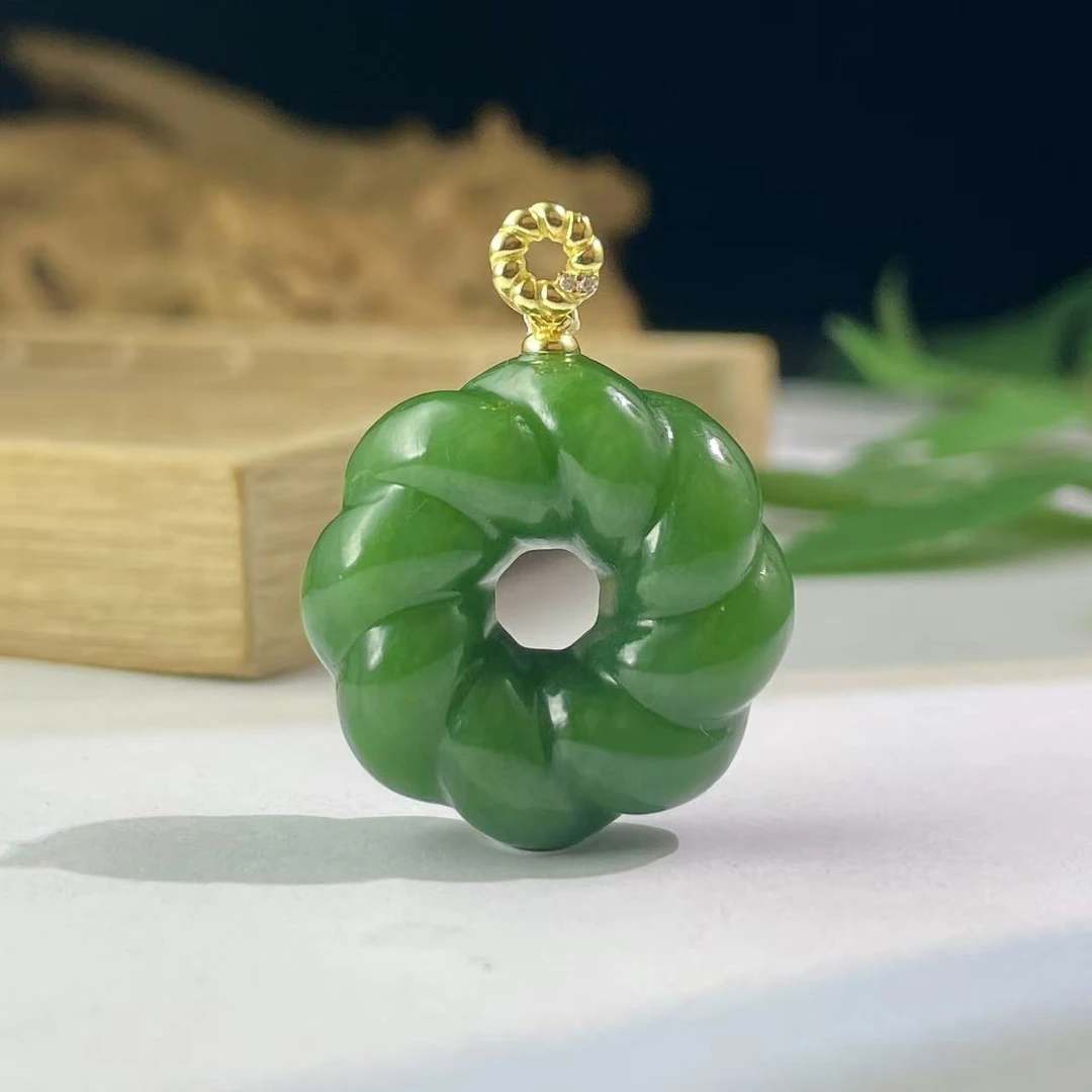 天然和田玉碧玉平安扣吊坠保真厚装老坑料麻花扣挂坠女款S925银