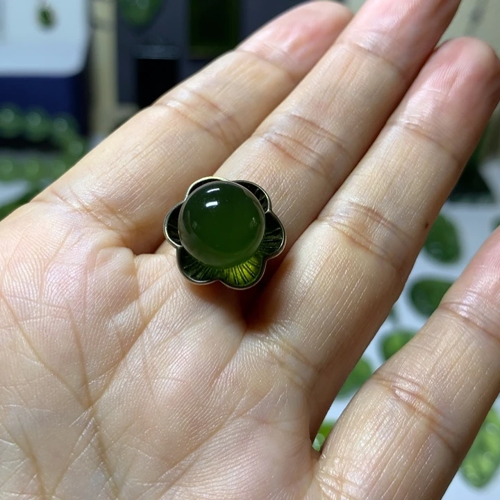 岫玉银S925镶嵌戒指戒指