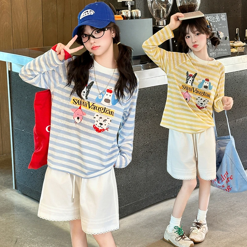 女童夏季长袖防晒套装2025新款儿童洋气韩版宽松休闲两件套中大童