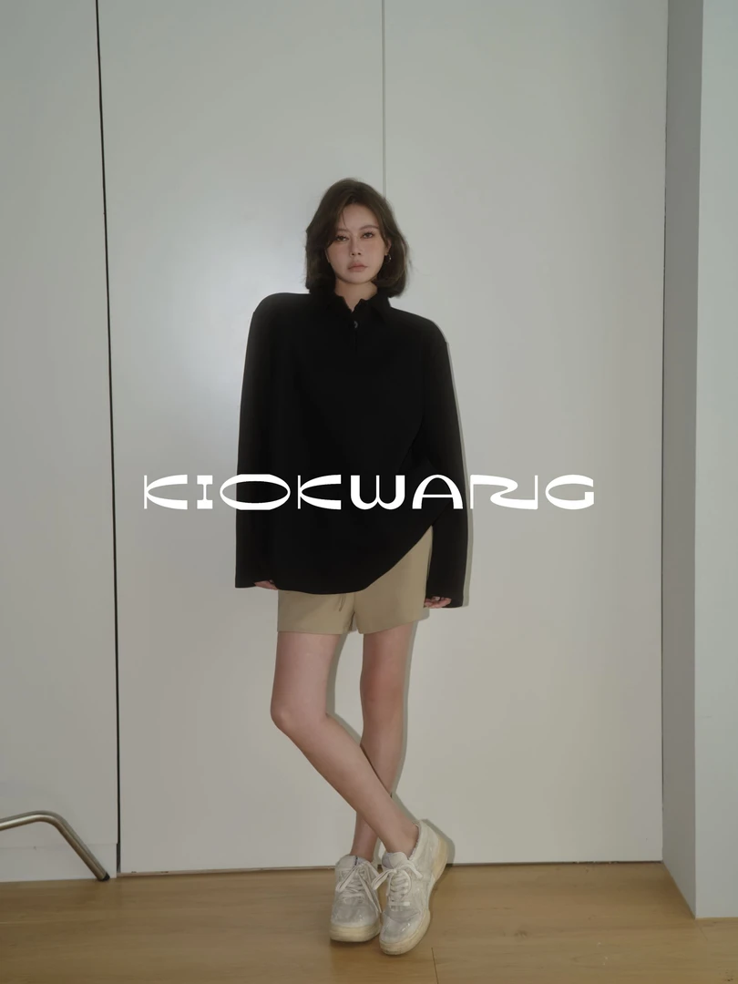 KIOKWANG//经典穿搭宽松百搭廓形纽扣翻领长袖新款卫衣（无垫肩）