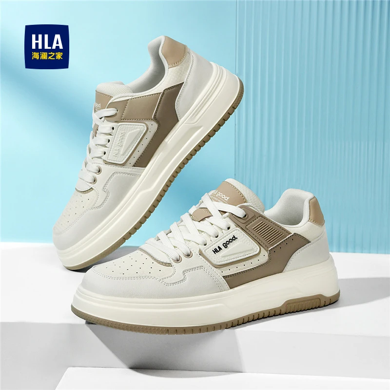 HLA/海澜之家男鞋2025秋季新款百搭透气休闲板鞋厚底小白鞋潮鞋