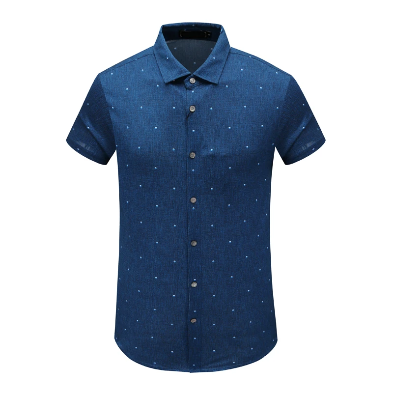 Y1382路易男式夏季短袖衬衫 蚕丝翻领套头休闲商务上衣 蓝色