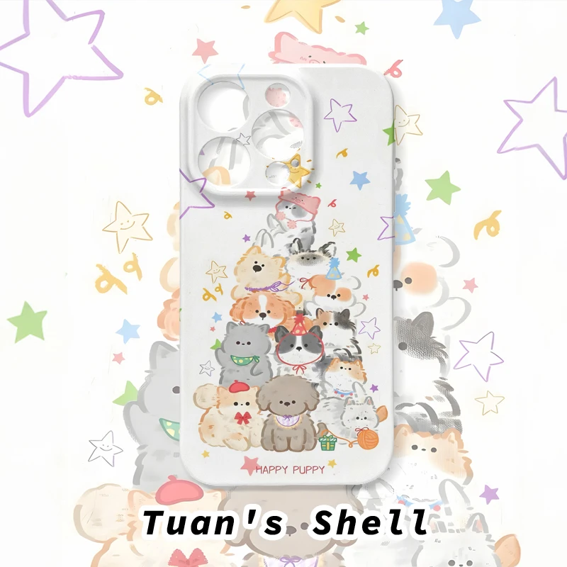 小狗叠叠乐菲林软壳适用苹果VIVO华为OPPO小米卡通简约风手机壳女