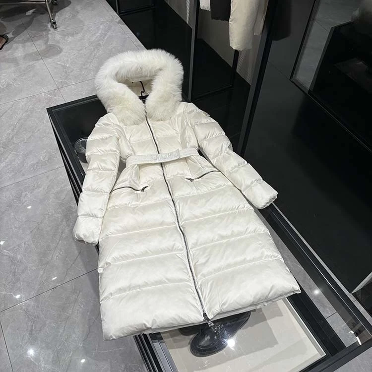 25年秋冬新款 时尚黑白毛毛领连帽长款收腰面包羽绒服-8840