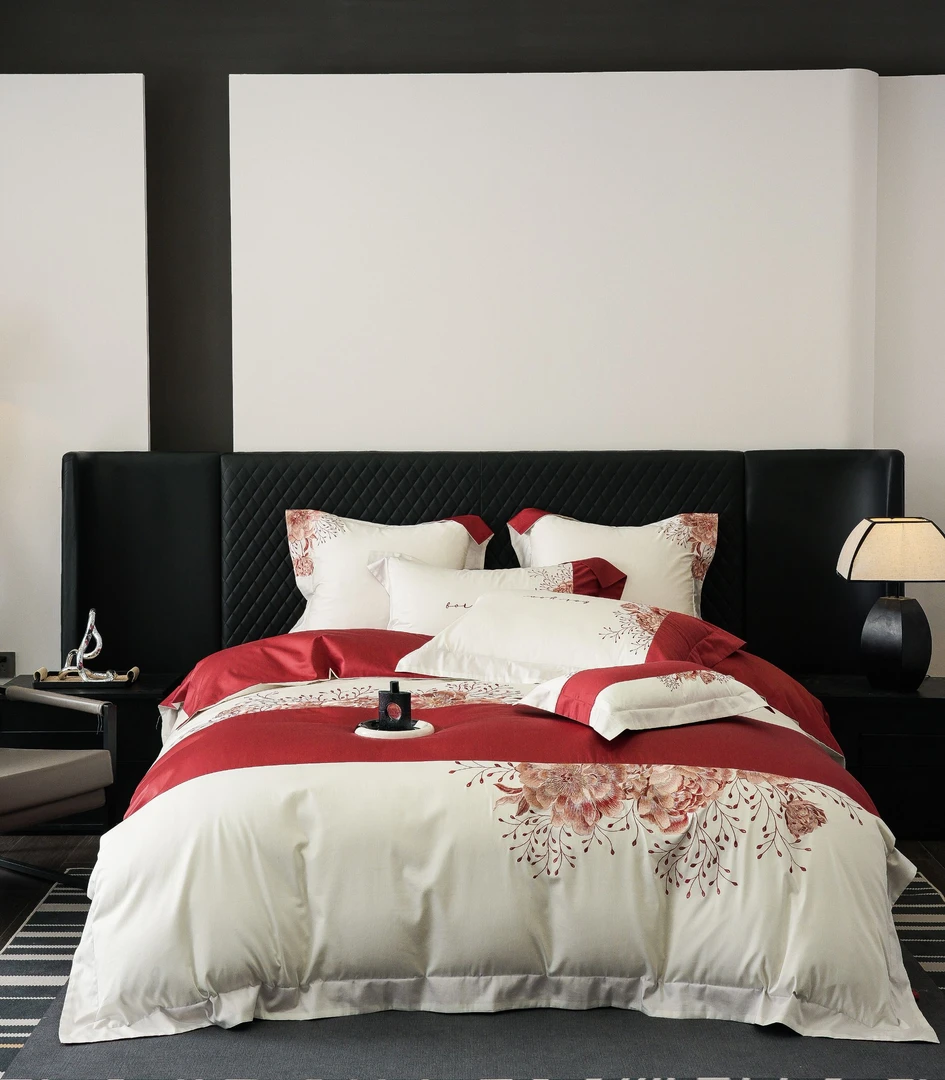 100s全棉长绒棉拼接绣花四件套-淡香伊人