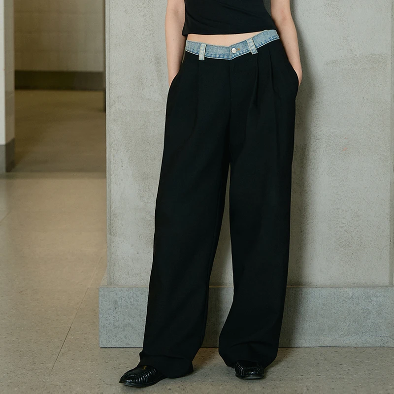 「PINPINPLUS」野心家高级感慵懒风直筒牛仔腰头西裤PABEA337001Y