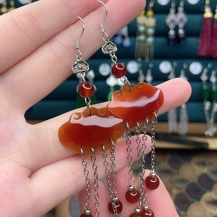 石英质玉耳钉银S925镶嵌701