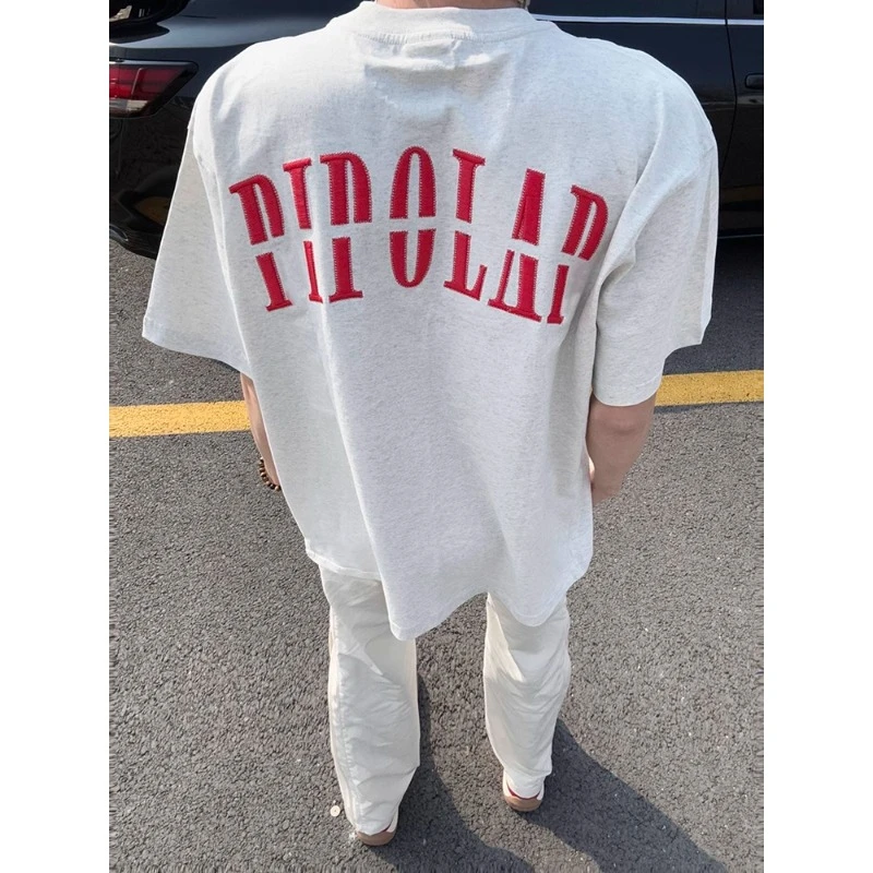 灰色刺绣设计感小众短袖T恤女夏季美式高街宽松慵懒风纯棉上衣潮