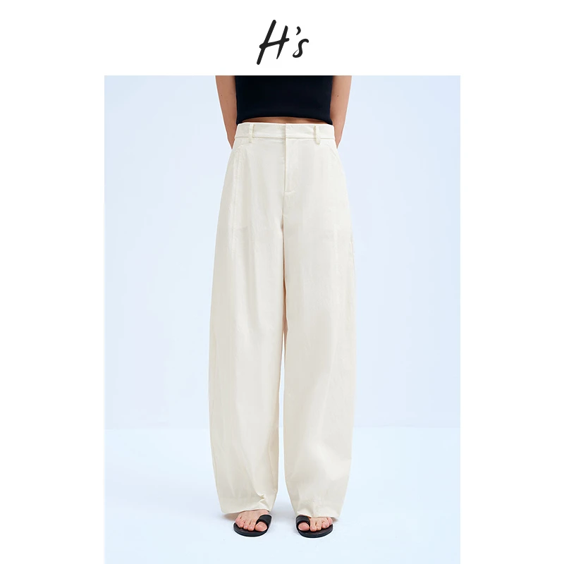 【内购会】HS弯刀休闲裤女25春休闲松弛感百搭高腰弧形长裤