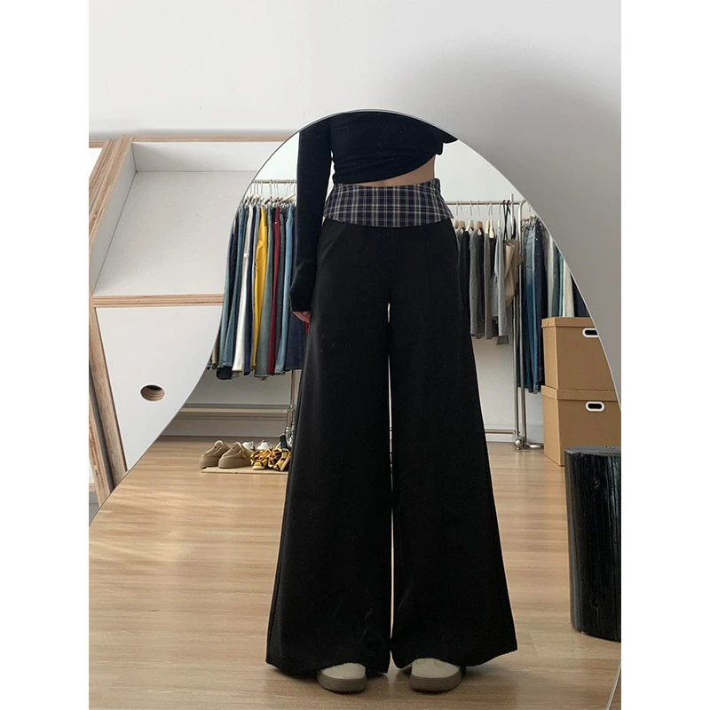 微胖mm黑色高级感宽松直筒休闲裤女春季新款低腰垂感西装阔腿长裤