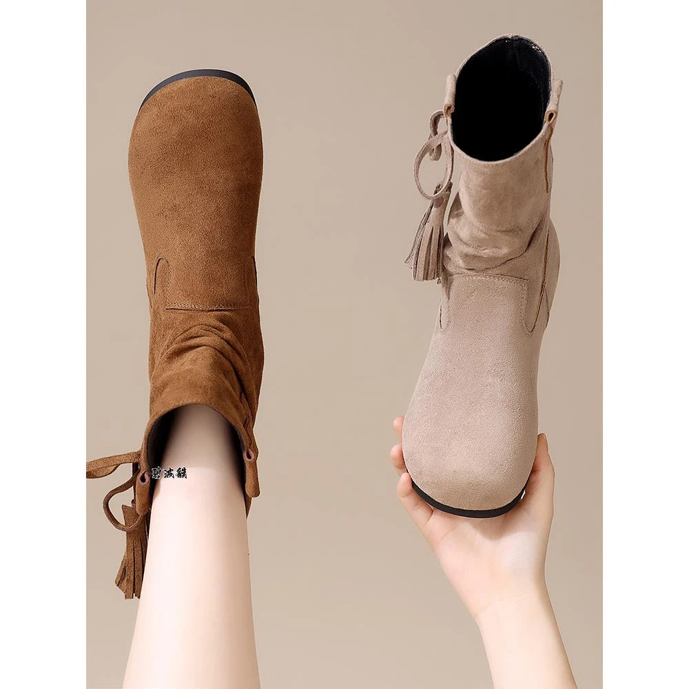 平底美拉德短靴女2025新款秋季时尚磨砂中筒靴显瘦洋气堆堆马丁靴