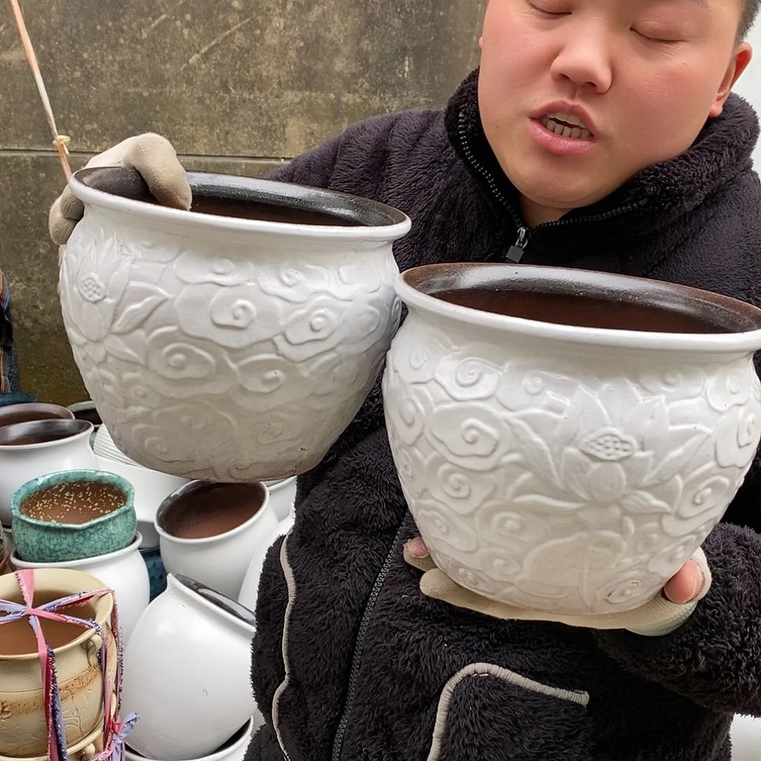 紫砂花盆瑕疵口20高16瑕疵