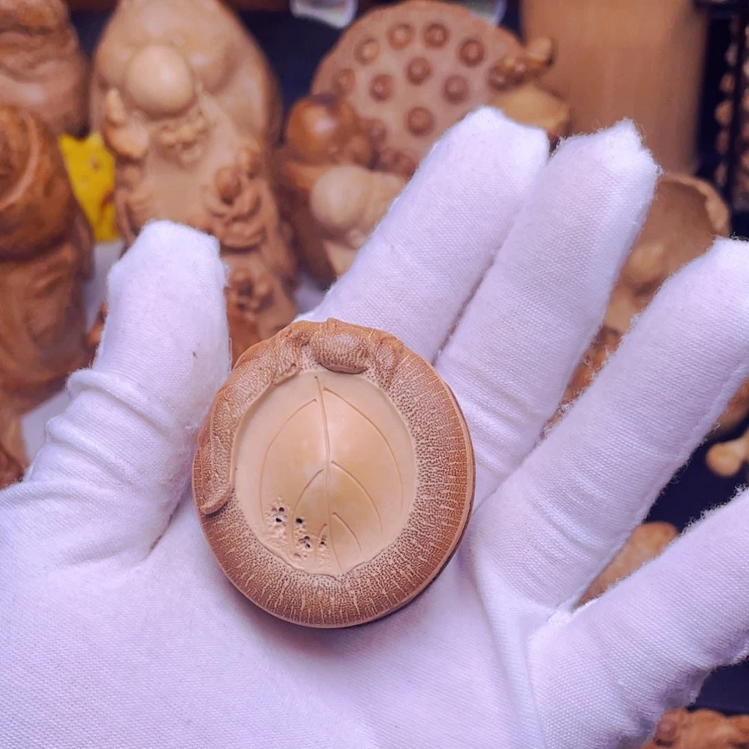 竹巡*竹雕立体雕刻香盒手把件