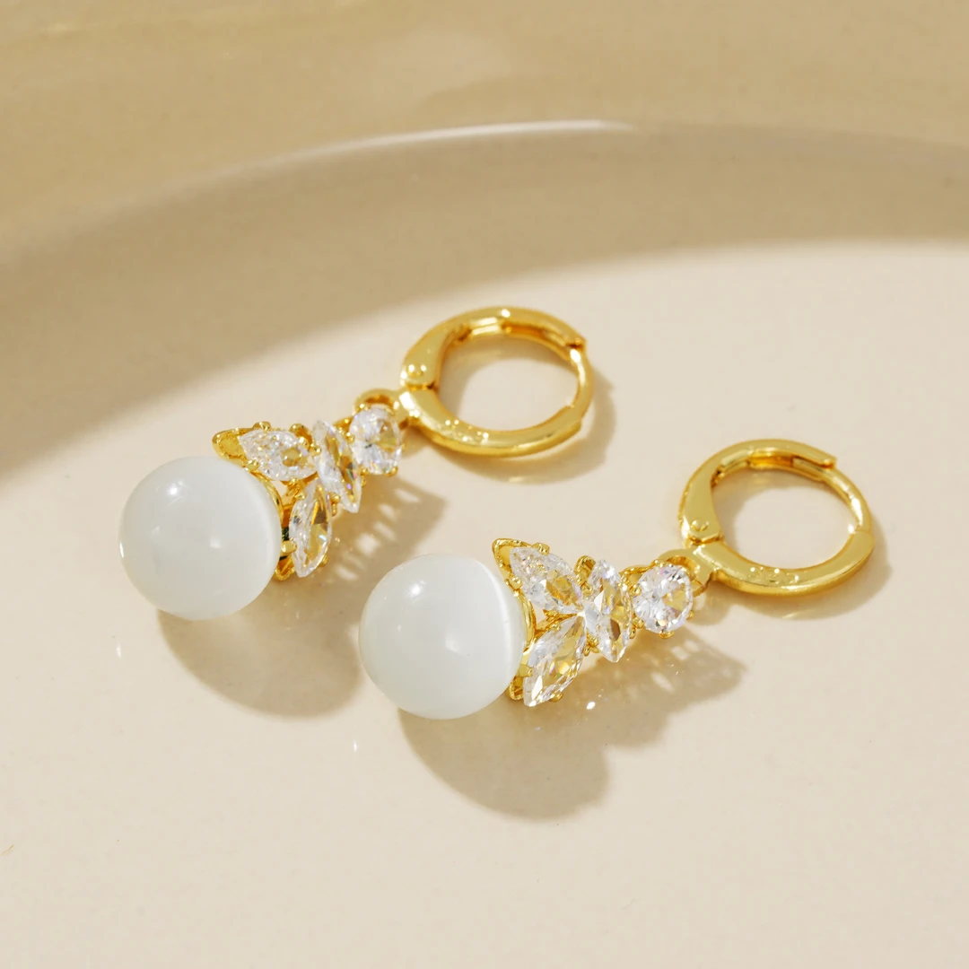 铜合金耳饰 气质轻奢个性百搭精致猫眼石耳环小众耳饰女PT0666