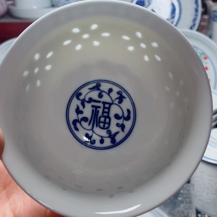 青花玲珑5寸饭碗福字