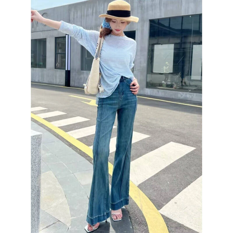 2025春季新款高腰阔腿裤微喇牛仔裤女新款修身宽松显瘦裤子女