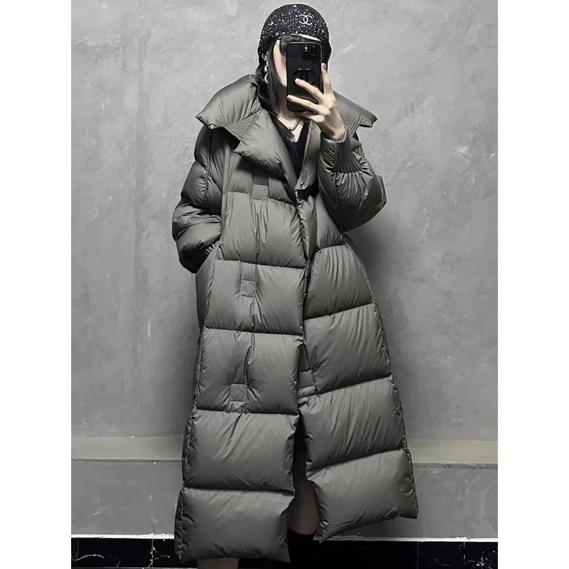 2025高充绒鹅绒翻领羽绒服女加厚中长款过膝宽松2809