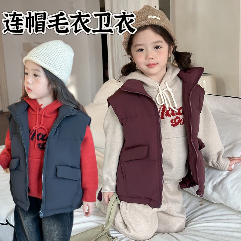 清仓！拉萨发货女童男童秋冬韩洋气儿童连帽套头刺绣百搭毛衣卫衣