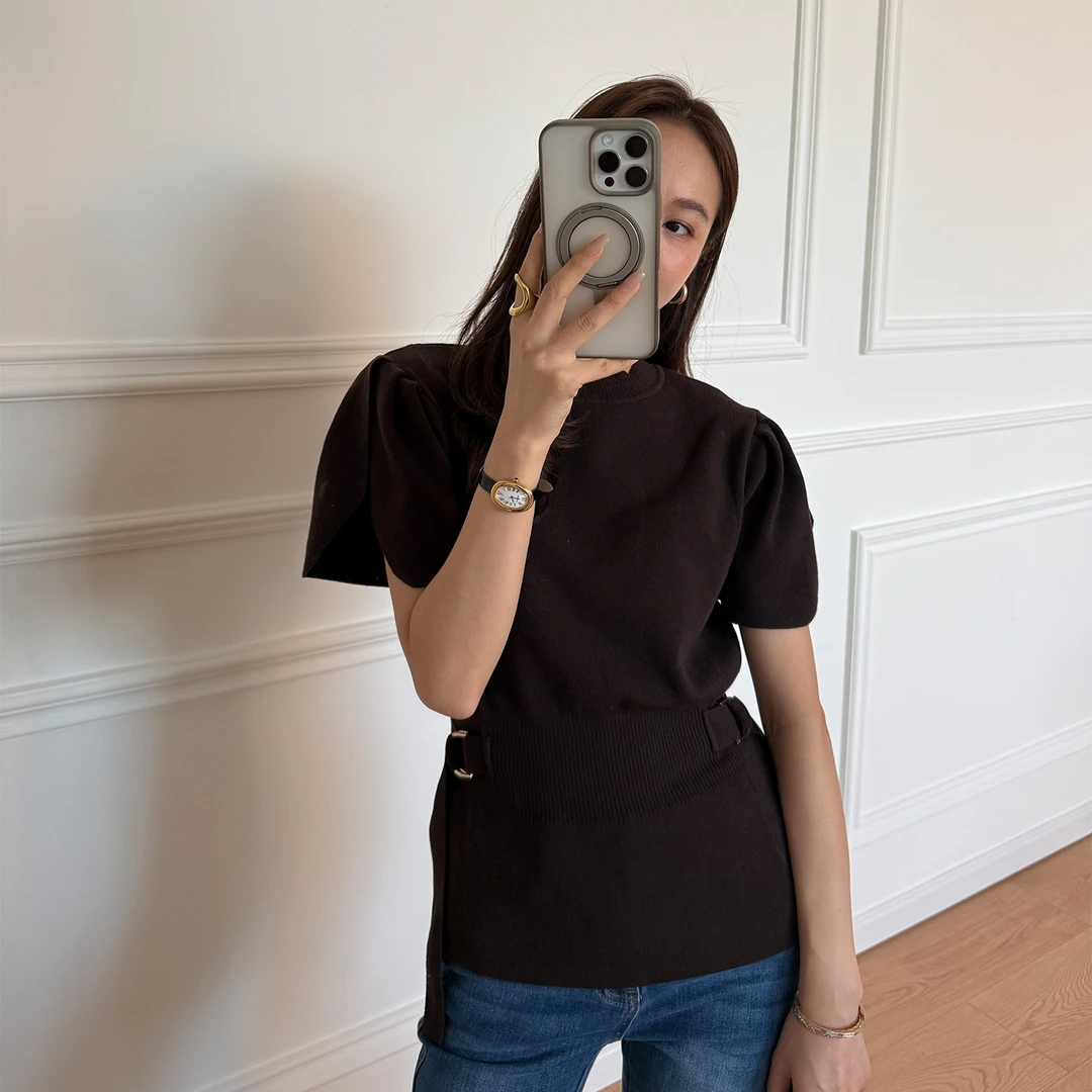 KEEP KAPU靠谱【高智姐感】P家奢牌版花瓣袖收腰针织上衣KP253411