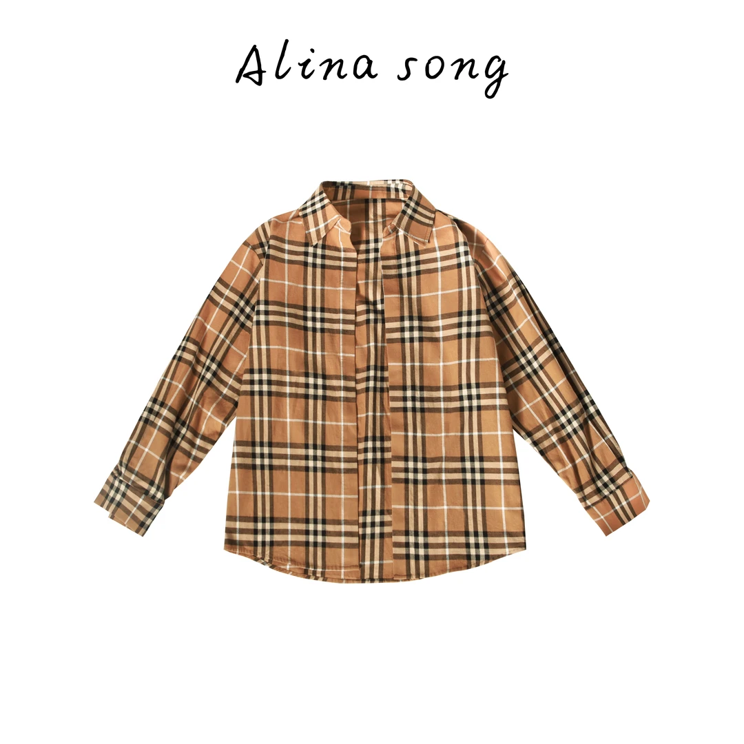 Alingsong【吉吉古尔】黄格纹衬衫打底