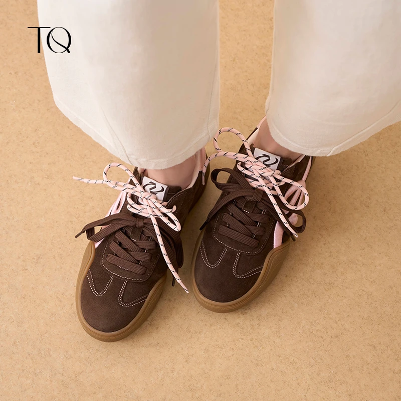 明星同款Talitaqoom棕色德训鞋2025春季新款刺绣休闲运动鞋TQ板鞋