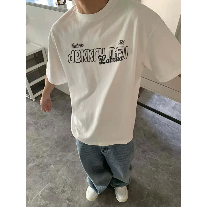 labzaa美式设计感简约字母印花短袖T恤男女夏季百搭宽松纯棉上衣