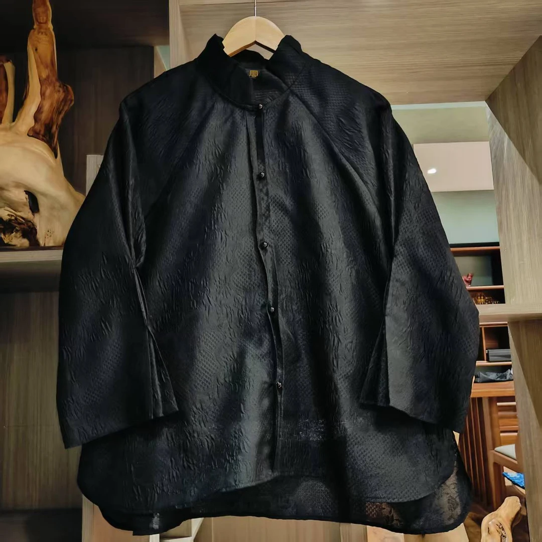 （LS612）凤徕兮私人定制黑色立体提花花边领对襟纽扣衬衫上衣