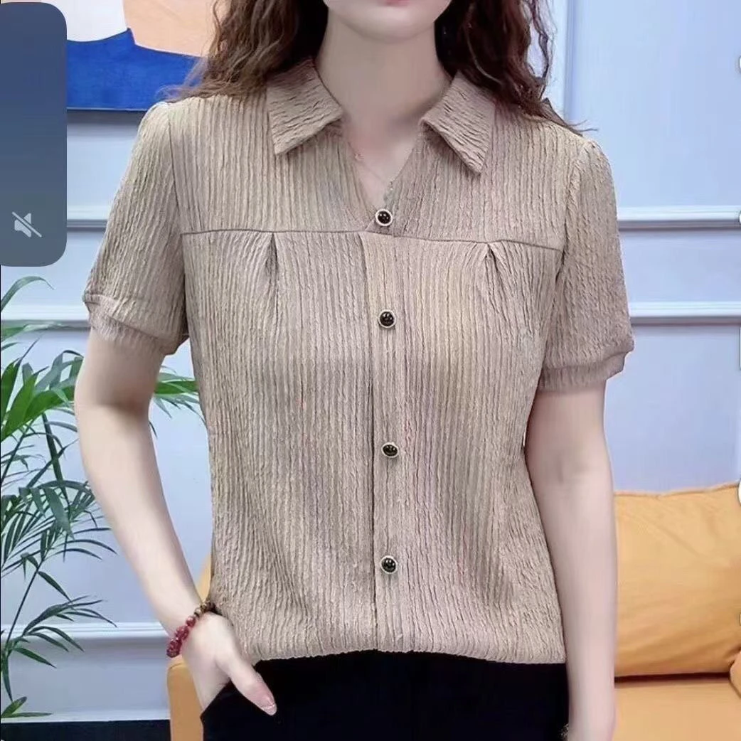 polo领气质上衣半开衬衫短袖洋气百搭高档时尚显瘦遮肉大码T恤女