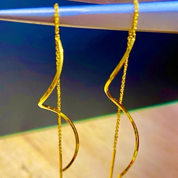 正品18k黄金波浪时尚个性网红耳线耳饰轻奢