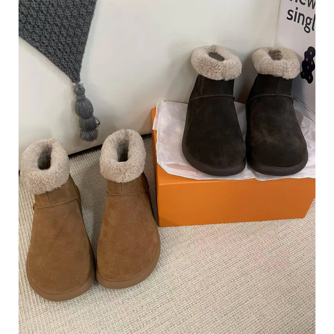 【羊皮毛一体】厚底保暖棉鞋2025秋季新款牛皮女圆头NX2634