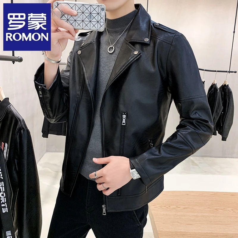 罗蒙潮流短款高端男士海宁高品质痞帅皮夹克秋冬季新款品牌皮衣潮