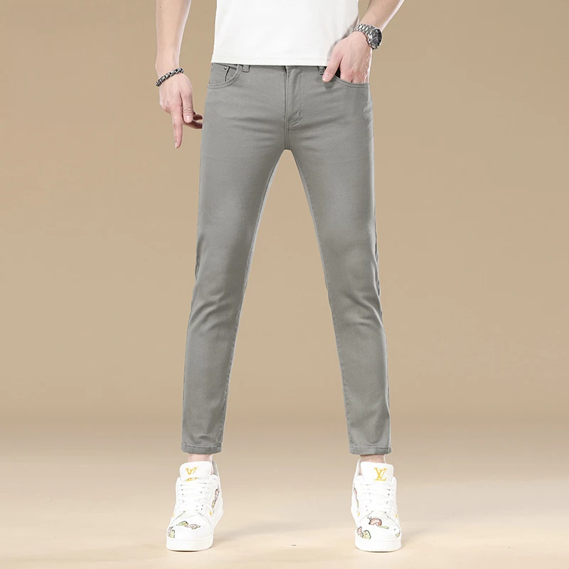 男士高端秋季薄款灰色九分牛仔裤男士修身2025新款弹力水洗9分裤