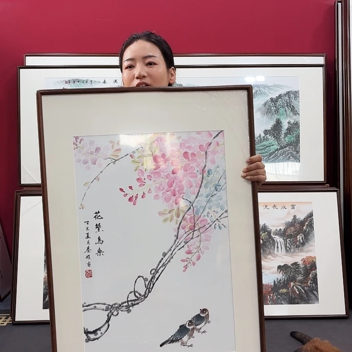 国画手绘带框作品