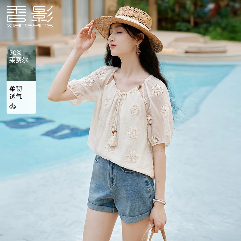 【直播专享】S85S469衬衫 香影波西米亚莱赛尔天丝衬衫女夏季新