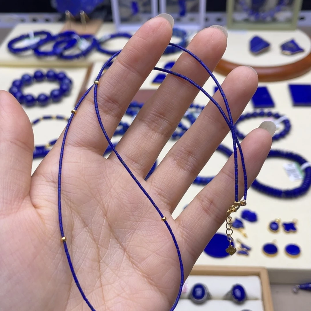 银S925镀金镶嵌青金石项链1m m