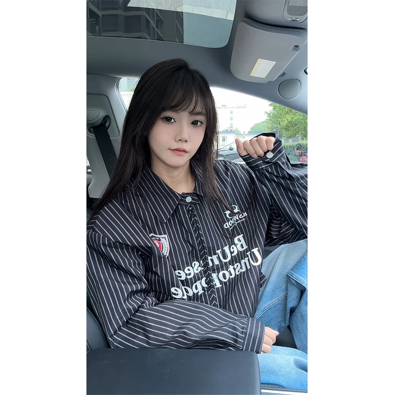 cleanfit美式复古外套男女秋季宽松休闲条纹棒球服情侣装翻领夹克