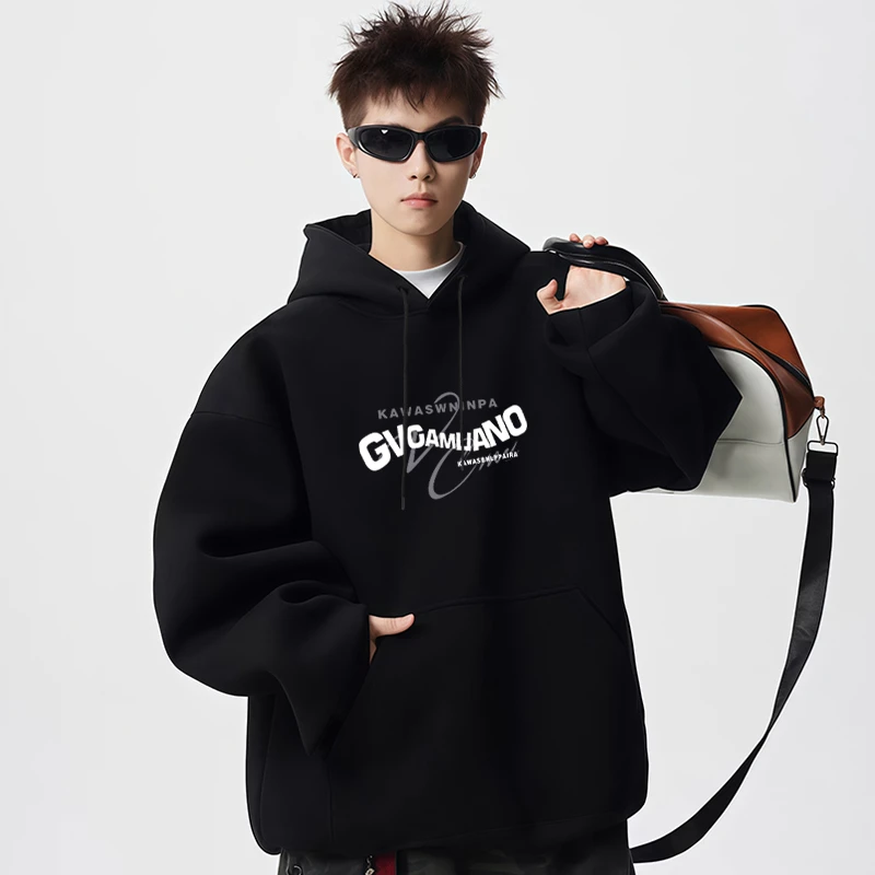 美式高街连帽卫衣男秋冬重磅加绒内搭加厚保暖帽衫打底衫男士外套