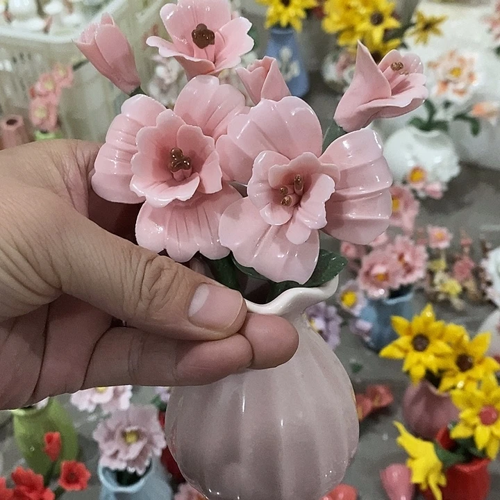 瓷片纯手工陶瓷花摆件瑕