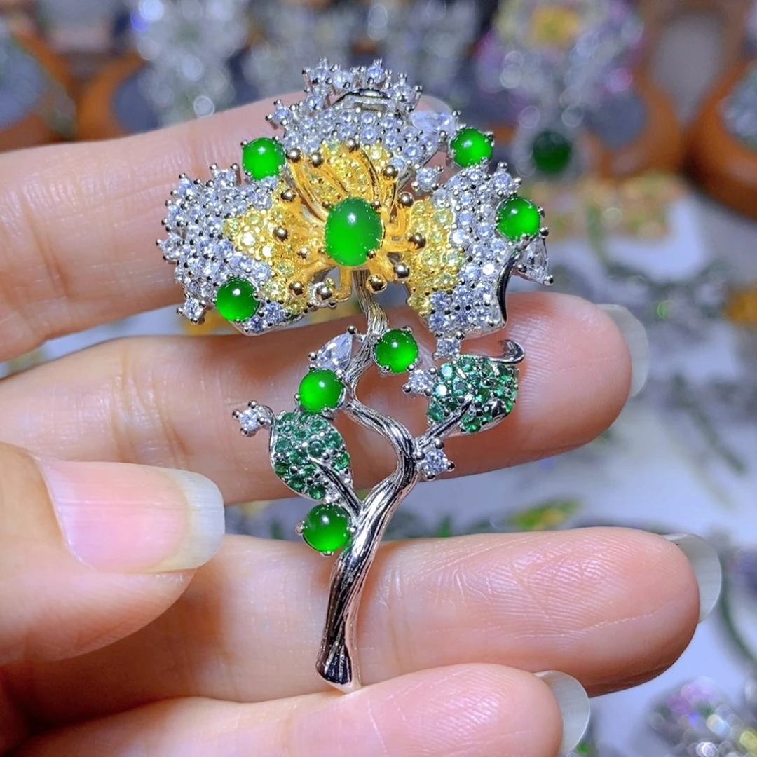 翡翠颈饰银S925镶嵌天然翡翠