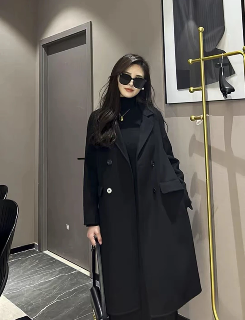 小个子显瘦百搭秋冬时尚西装领羊毛外套大衣直下摆长袖2588