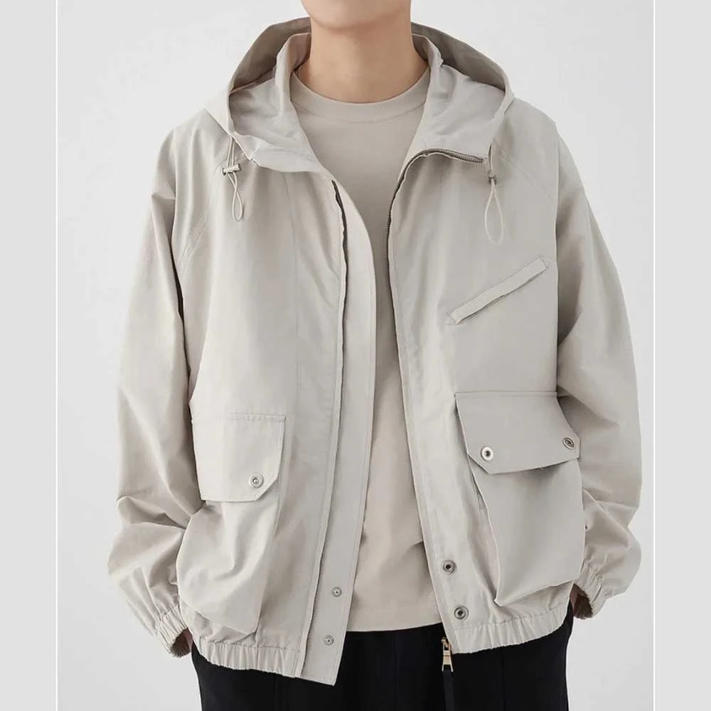 休闲山系工装风薄款连帽夹克外套男宽松阔版飞行美式夹克男士