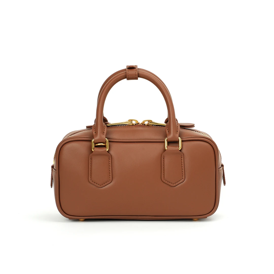 名伦世家2025轻奢时尚保龄球包包小号高级感真皮手提斜挎单肩7733