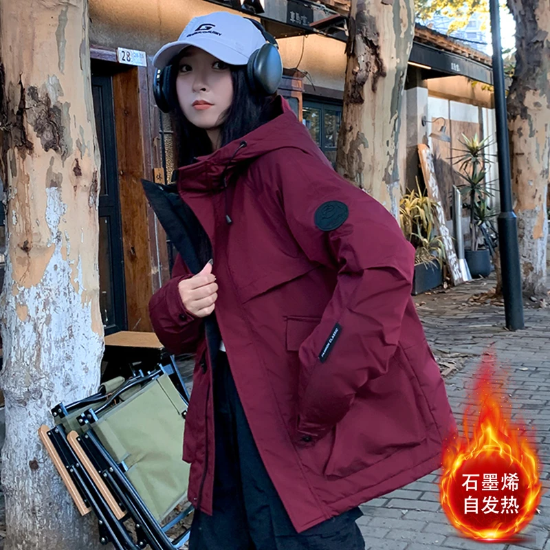 自发热石墨烯冲锋衣男女同款冬季连帽棉衣外套棉服户外防寒服防风