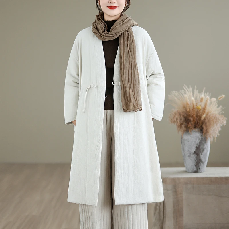 新中式文艺大码国风设计感中长款复古盘扣棉衣保暖外套宽松棉服女