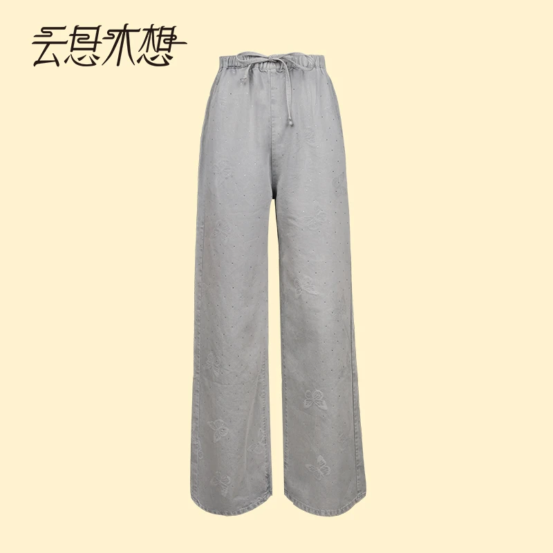 Ysimo-X云思木想蝶向星云提花烫钻抽绳橡筋腰棉莱赛尔牛仔裤13600