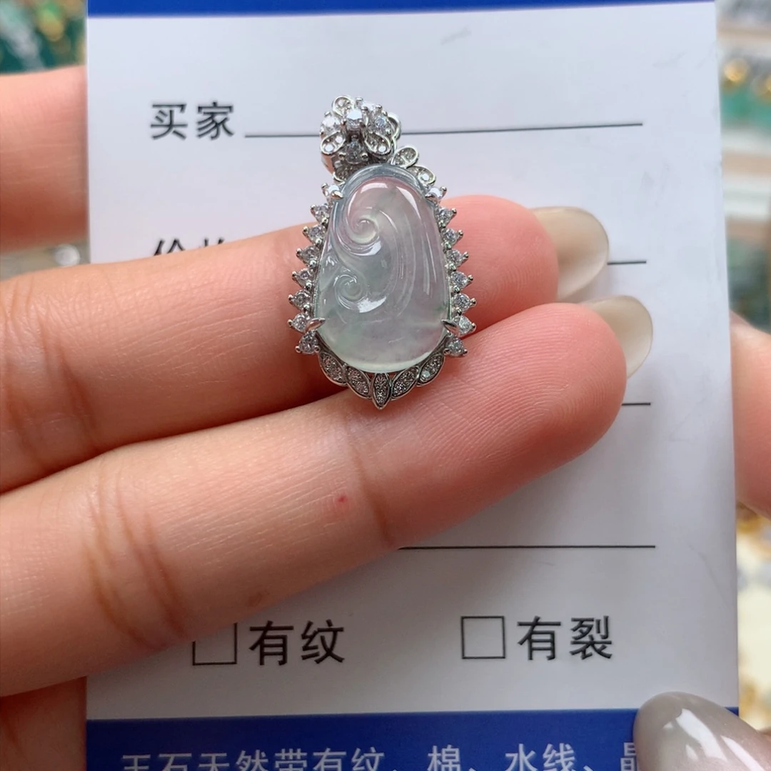 颈饰银S925镶嵌翡翠
