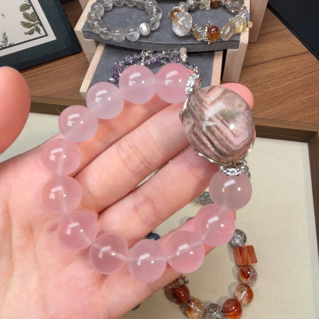 合金水晶手链天然水晶马粉水晶粉幽灵蛋面手串