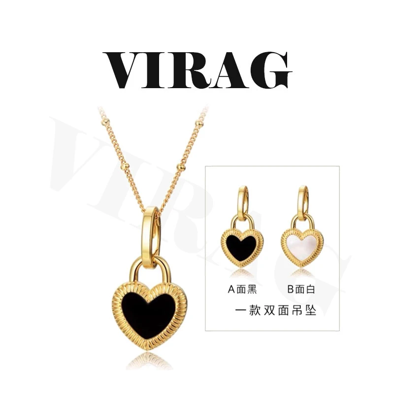 钛钢项链 黑白双面爱心项链秋冬毛衣链轻奢小众高级感简约气质ins