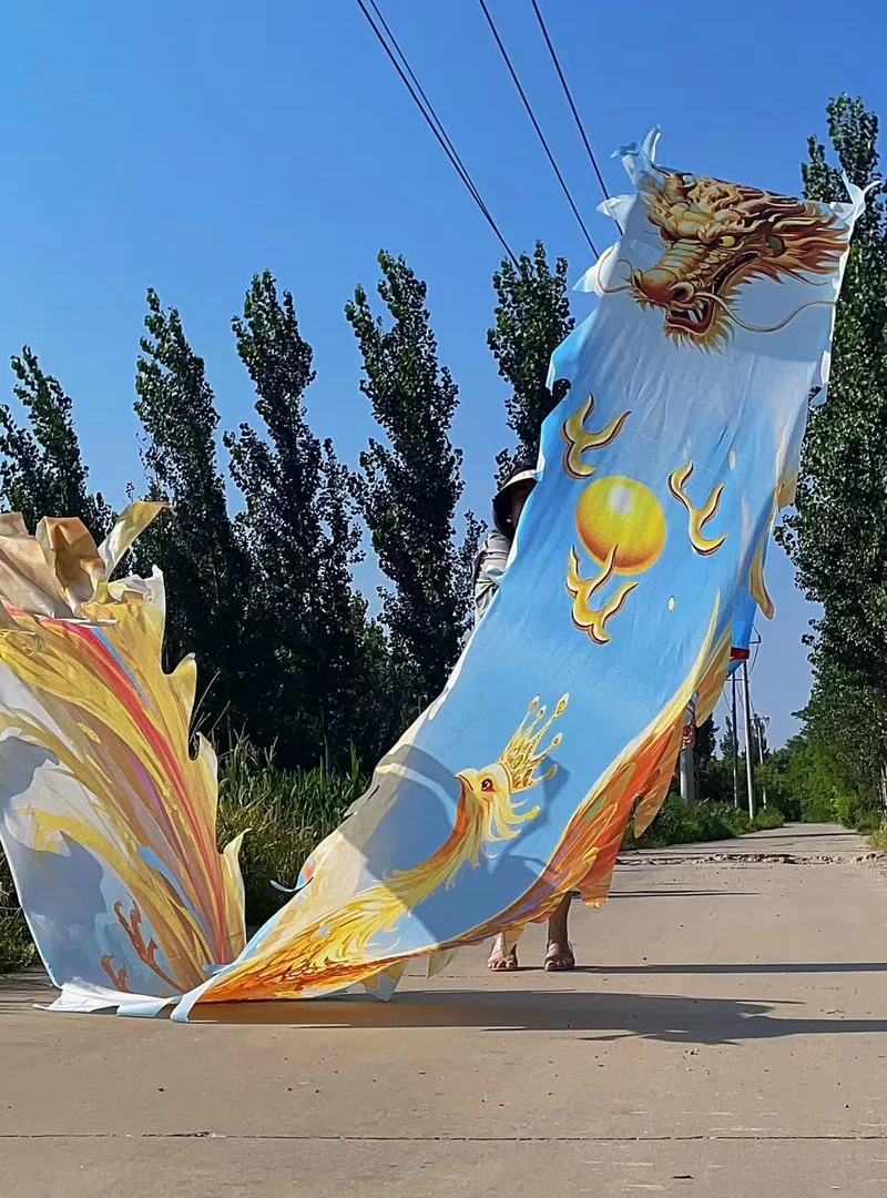 格曼新款7米金色龙凤呈祥一体彩绸可水洗龙衣