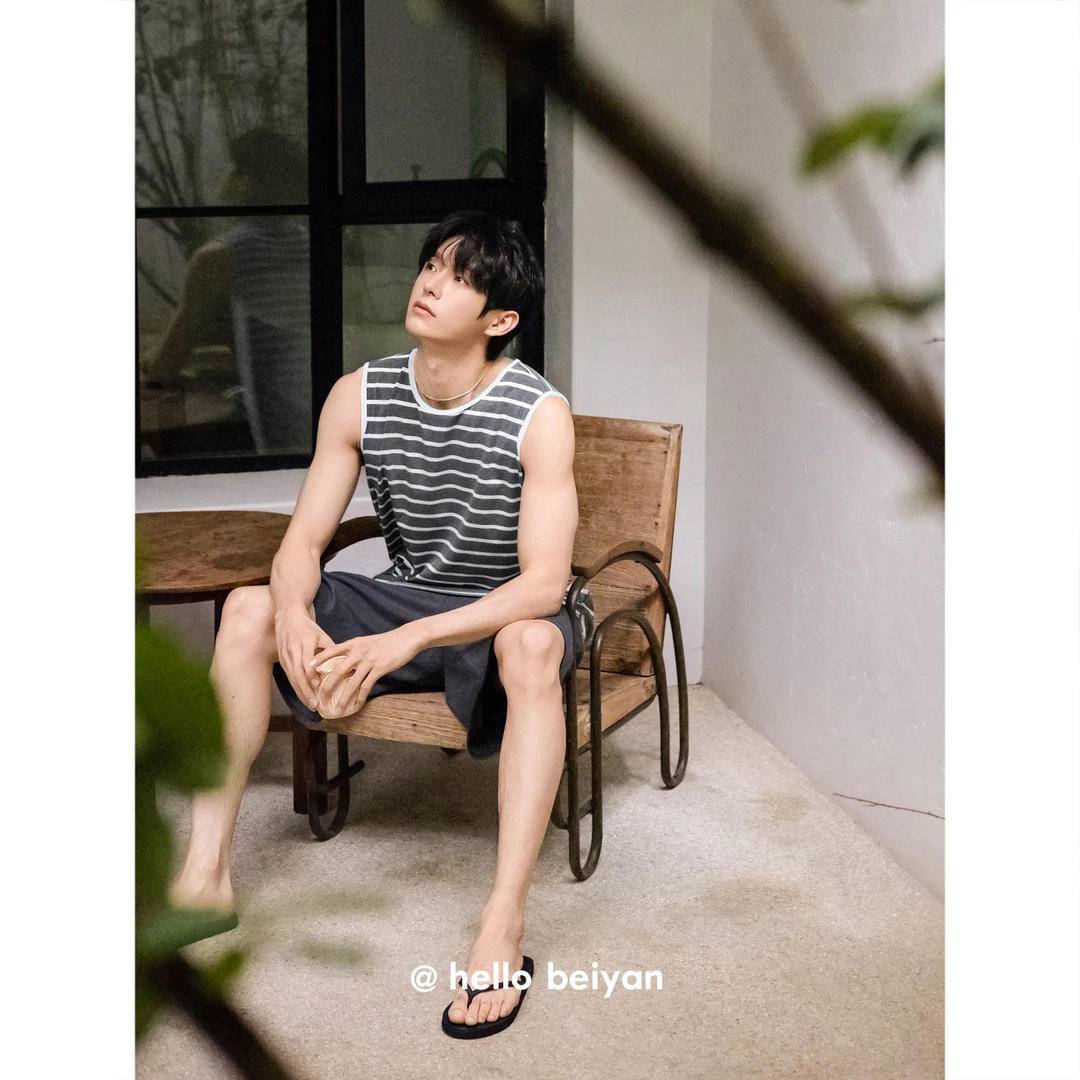 贝妍凉感莫代尔棉睡衣男夏季简约条纹无袖家居服宽松大码背心套装